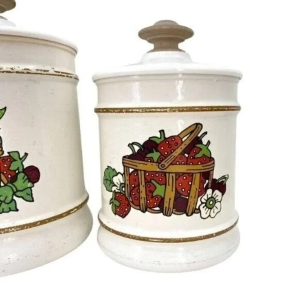 Vintage Kromex Basket Of Berries Aluminum Canister Set